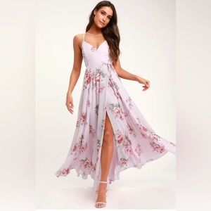 Lulu’s Lavender Floral Print Wrap Maxi Dress